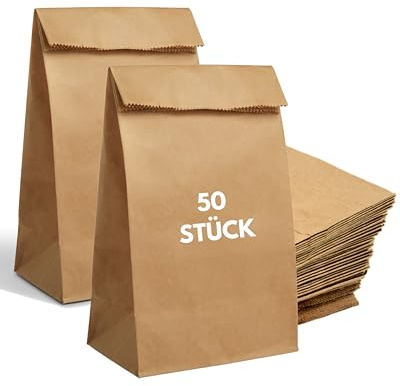 50 stycken bruna papperspåsar | blockbottenpåse | stor | 30 x 18 x 13 cm | kraftpapper | stabil | brun | adventskalender | presentpåse | fruktpåse | bröd | naturlig | Take-Away | födelsedag (50)
