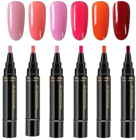 Bolígrafos de esmalte de uñas de gel, bolígrafos de esmalte de uñas para uñas,Rotuladores artísticos para esmalte de uñas de secado rápido, 6 colores | Ningunos accesorios ULTRAVIOLETA de la pintura d