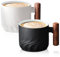 SUNOYA Tasse à Café De Porcelaine: 2 Pièces Tasses à Expresso, Expresso Avec Poignée En Bois, Cafés En Céramique, Vintage Cafés Pour Le Café Le Lait Le Thé, Noir blanc