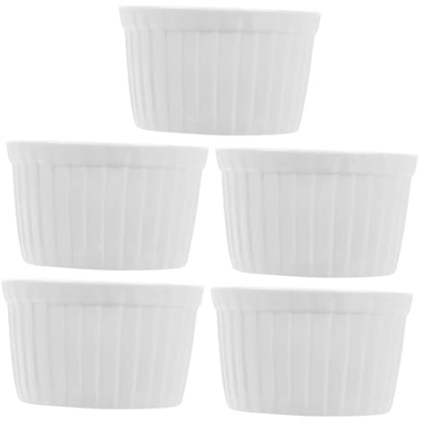 Cabilock 5pièces Ramequins Céramique Blanche à Dessert Anti-dérapants Pour Mousse Et Pudding Ustensiles De