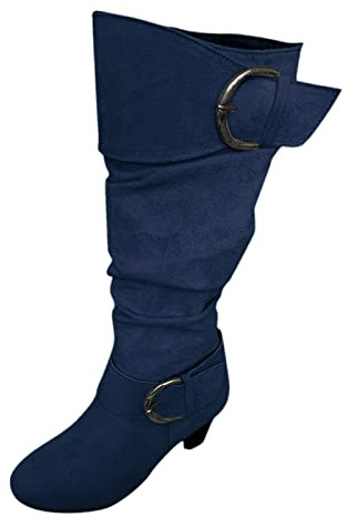 Stivaletti da donna con tacco – Tronchetto con cerniera laterale, a mezza altezza, con fibbia, in pelle scamosciata, con tacco a imbuto, stile vintage