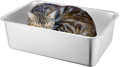 Katzentoiletten, Katzentoiletten,Katzentoilette aus Metall | Antihaftbeschichtete Katzenkotbox, spritzwassergeschützt, große Katzentoilette aus Edelstahl, leicht zu reinigende Katzenboxen