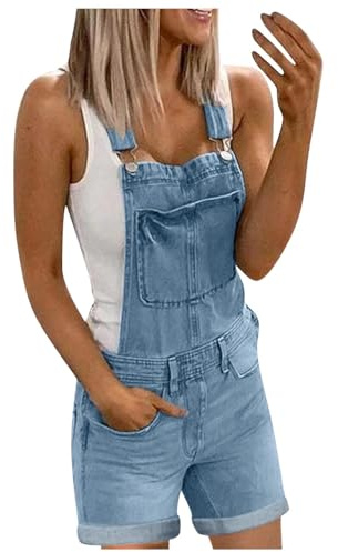 Générique Salopette Jeans Femme Été Combinaison Moulante Elastique Combishort de Travail Grande Taille Jumpsuit Long Overalls Loose Décontracté Barboteuse Ample Streetwear Salopettes