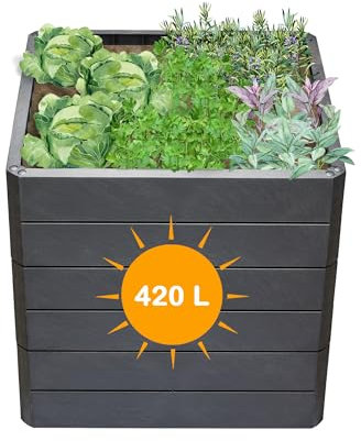 Yoursol Ergo Quadro L 75 Hochbeet Wood mit Flora Wassersparsystem, 420 Liter, Hochbeete für Garten Kunststoff 80 x 80 cm, Hochbeet anthrazit Outdoor