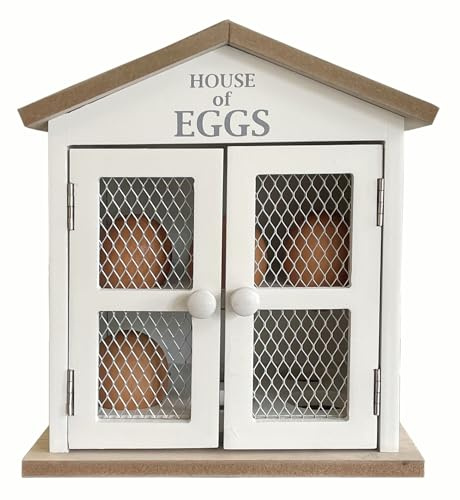 GreyZouq stylish Cream wooden country egg house with a capacity to hold 12 eggs. Ideal storage rack. Rustic design. Perfect worktop organiser.