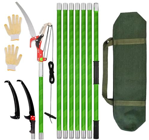 Astsäge mit Teleskopstiel 8m – 3-in-1 Teleskopsäge, Astschere & Hochentaster mit federunterstütztem Seilzug | Leichte Baumsäge für Gartenpflege & Baumschnitt | Mit Tragetasche & Ersatzsägeblatt (Grün)