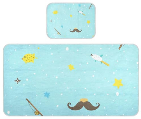 Vater-Matratze mit Schnurrbart-Angelrute, blau, kühlende Babymatratze, 71,1 x 132,1 cm, waschbare Bettunterlagen, Einweg-Betteinlagen für Kinder, Erwachsene