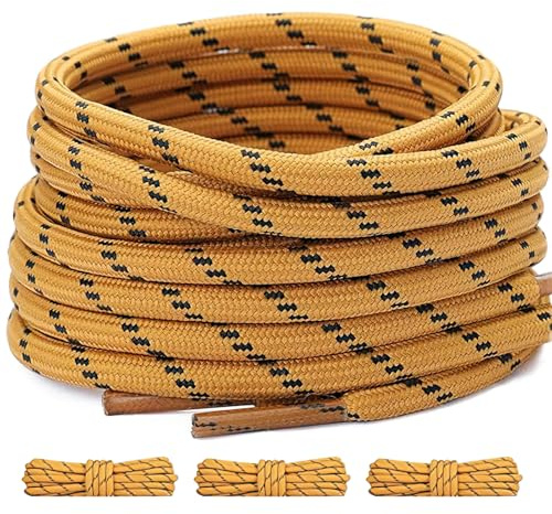3 par 4 mm elastiska runda skosnören för vandringsskor, arbetsstövlar, sneakers. Hållbara reservsnören för vandring, sekuritet och sportskor (gul, 130 cm)