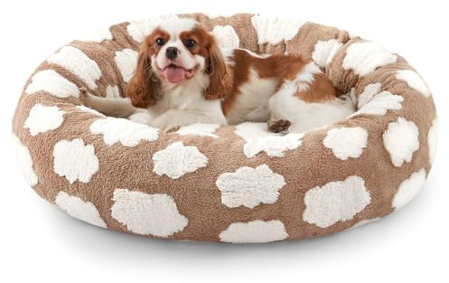 JOEJOY Donut Cat Beds for Indoor Cats, Round Calming Small Dog Bed with Removable Washable Cover, Orthopedic Cute Puppy Kitten Pet Bed with Jacquard Shaggy Plush & Non Skid Bottom, Black