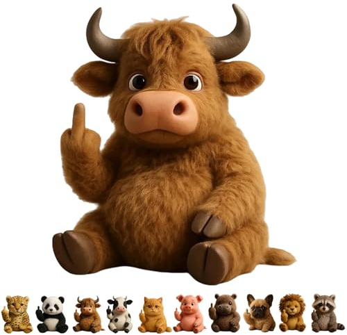 Ohphnt Middle Finger Plush Animals,lustiger Mittelfinger-plüschhund,niedlicher Lustiger Mittelfinger-plüschhun,Cute Middle Finger Plush Highland Cow,Stress Relief Decor Gift,for Home Office Desk-G