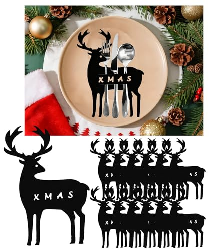 Beiktehy 12 Stück Weihnachten Bestecktasche, Filz besteckhalter Serviettentaschen für Besteck 15x12cm bestecktasche Weihnachten Dekoration Tischdeko Besteckbeutel