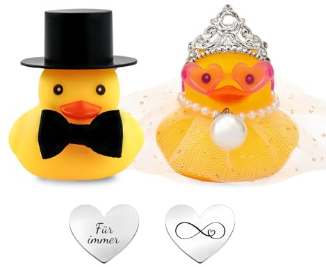 GROVBLE 2 Stück Quietscheente Hochzeitsgeschenke für Brautpaar, Gummiente mit Mutstein, Hochzeitsgeschenk Personalisiert, Geschenk Hochzeit, Wedding Gift & Deko, Geschenke zur Hochzeit