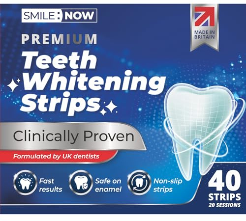 Teeth Whitening Strips - 20 Pap Teeth Whitener Sessions - Made in The UK - Non-Sensitive 40 Peroxide Free Strips - Enamel Safe by SMILE:NOW (20 Strips, Mild Mint)