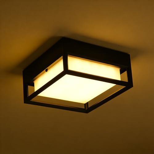 MULANDI Out/Indoor Flush Mount Ceiling Light, Square Flush Mount Outdoor LED, Pendant Mounted Light, Ceiling Light Fixture, LED 20W, 2000 Lumen 3000K, Suitable for Wet Location(11inch)