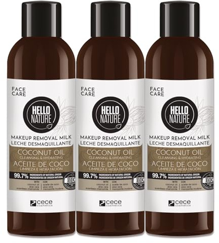 P-Beauty Lot de 3 laits nettoyants pour le visage - Démaquillant doux à l'huile de coco bio - Végétalien - Nettoyant doux pour les yeux - Lait nettoyant pour peaux sensibles - Nettoyage du visage et