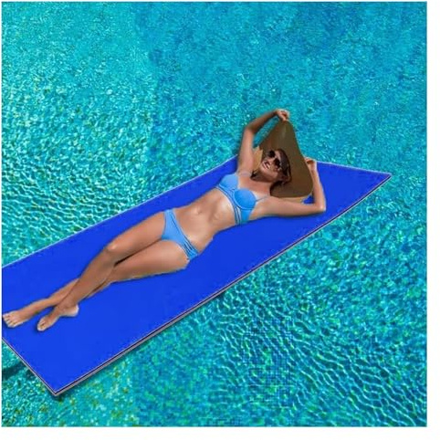 poolflottar， Flytande vattendyna, rullbar poolmadrass, 3-lagers flytande ö for poolstrand och havsvattenaktiviteter(Blue,2.7mx1.2mx3.3cm)