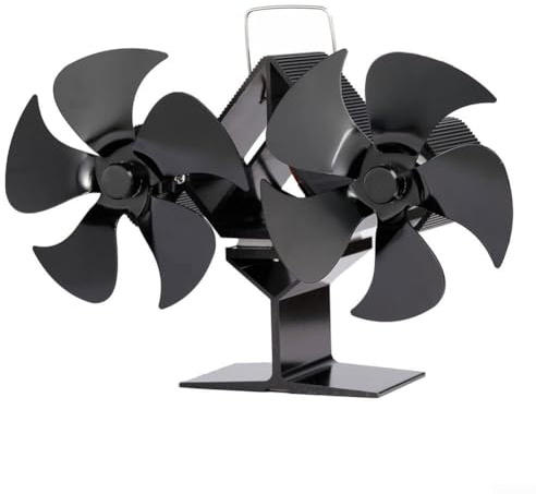 Ventilador de chimenea de 12 aspas de doble cabezal alimentado por calor, ventilador de estufa de doble motor para quemador de leña grande, funcionamiento silencioso
