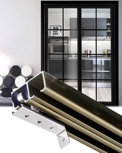 Kit per porta scorrevole – Bypass doppio binario per due porte, binario per porta a scomparsa per armadio e porte a due ante, lunghezza regolabile: 2,30 m
