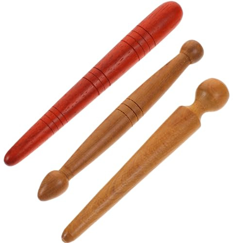 PACKOVE Set 3 Bastoncini Massaggio Strumento Multifunzione in Legno per Riflessologia Plantare Superficie Liscia, Bordi Arrotondati per Massaggio Piedi