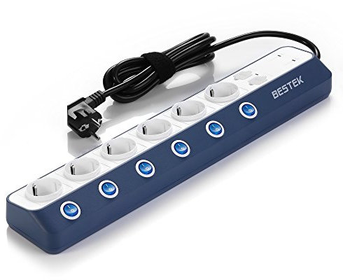 Mehrfachsteckdose, BESTEK 6 Fach Steckdosenleiste Wandmontage, mit 900J Überspannungsschutz und 4 USB, Steckerleiste Stromverteiler Schaltbar, Schutzkontaktsteckdosen
