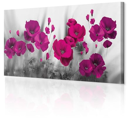 decomonkey Wandbilder Blumen Mohnblumen Rosa 120x40 cm 1 Teilig Kunstdruck | Strukturleinwand, Holzkeilrahmen, Leinwandbilder, Bild auf Leinwand, Wanddeko, Wohnzimmer, Wanddekoration, Natur, Weiß