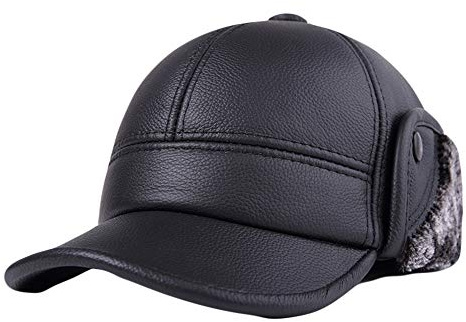 Icegrey Herren Leder Fliegermützen Mit Ohrenschutz Winter Kunstpelz Fleece Mützen Warm Kappe Schwarz XL 58-59cm