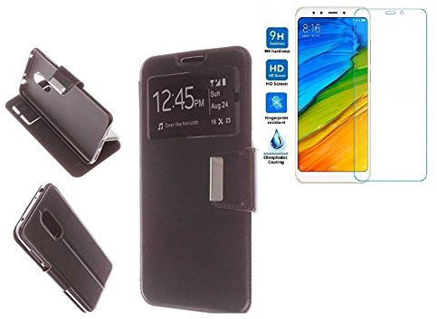 TD24H Funda Libro Ventana Negra para Xiaomi Redmi 5 Plus + Protector Pantalla 9H