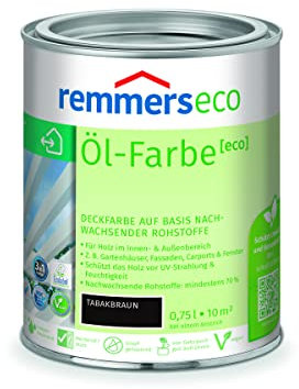 Remmers Öl-Farbe [eco] tabakbraun, 0,75 Liter, Öko Farbe für Holz innen und außen, mit 3fach Schutz, nachhaltig, umweltfreundlich