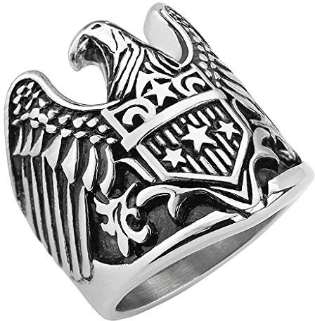 Mianova Herren Ring Edelstahl Massiv Breit Herrenring Männer Biker Rocker mit Adler mit Sternschild Silber Größe 72 (22.9)