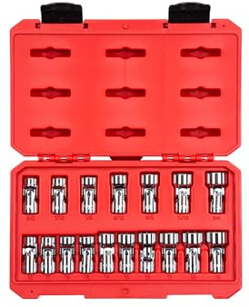 TEKTON 3/8 Inch Drive Universal Joint Socket Set, 17-Piece (3/8-3/4 in., 10-19 mm) | SHD91301