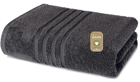 Lavea® Badetuch 100x150 cm – Anthrazit | 100% Baumwolle – Großes Duschtuch, saugstark, weich und hautfreundlich, Frottierserie Bali, waschbar und strapazierfähig