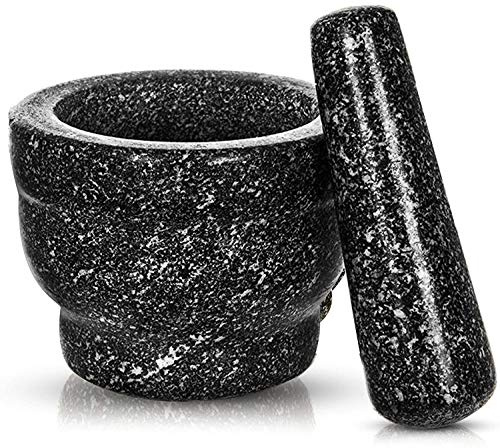 Mantraraj Solid And Durable Granite Pestle & Mortar Set Natural Honed Polished Food Flavour Fresh Spice Herb Seed Salt and Pepper Crusher Grinder Grinding Paste Kitchen - Comfortable and Easy to use