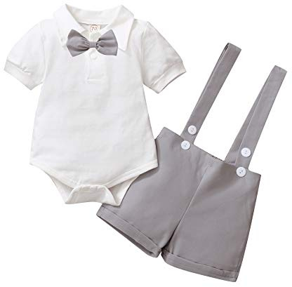 Gajaous Completi da gentiluomo per neonato, pagliaccetto con papillon a manica corta per bambini + pantaloncini con bretelle