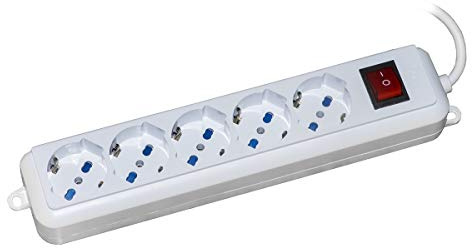 LINK LKMP055 Multiprise 5 Prises universelles Ita/Schuko 10/16 A Fiche 16 A avec Interrupteur câble 5 m Blanc
