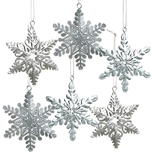Anhänger Schneeflocken, 6 Stück: Weihnachtsanhänger Metall, Weihnachten Metallanhänger Geschenk, Weihnachtsbaum & Zweige, Weihnachtliche Deko, Baumschmuck Klein, Silber, 8 cm