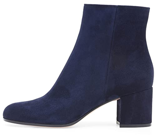 Stivali da Donna Stivali Chelsea in Pelle Tacco a Blocchetto Stivaletti Satin Ankle Boots Cerniera Tronchetti Invernali Impermeabile Antiscivolo Outdoor Trekking Scarponi,Blu,40 EU