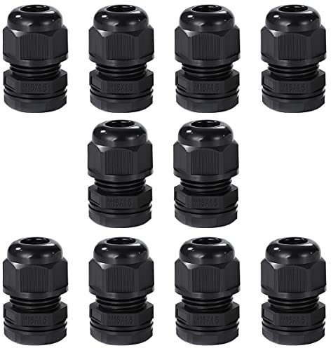 Meccion Prensaestopas M16 Impermeables, 10 Piezas IP68 Glándulas de Cable Nailon con Contratuerca y Arandela para 4mm - 8mm Cables