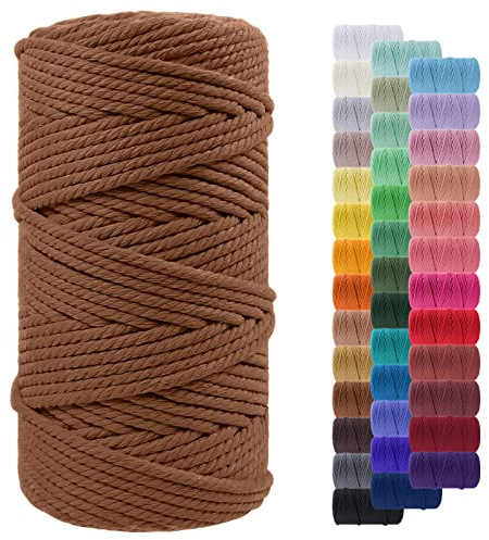 Makramee Garn 5mm x 100m, LEREATI Baumwollkordel 5mm Baumwollseil Farbig Baumwollschnur Baumwollgarn, Dicke Makramee-Garn Geflochten für Makramee Wandbehang, Hängepflanze, Deko (Karamell)