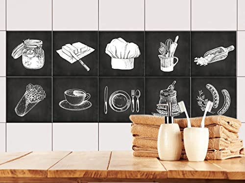 ANHUIB 18 Pcs Sticker Carrelage Cuisine 15×15,Autocollant Carrelage pour Salle de Bain,Adhésifs Blancs Noirs Stickers Muraux Carreaux,Autocollant pour Carreaux Résistant à l'eau et aux Graisses