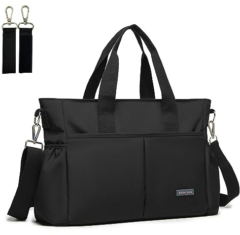 ROYALFAIR bolsa para pañales, bolso cambiador, bolsa de viaje multifuncional para bebé con bolsa isotérmica y clip para cochecito.（Negro）
