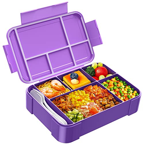 Jelife Lunch Box Kids Bento Box - 1450ml Large Leakproof 6 Compartments Kids Lunchbox Toddler Bento Box with Utensils for Back to School,Book-Style Reusable Lunch Snack Containers for Daycare