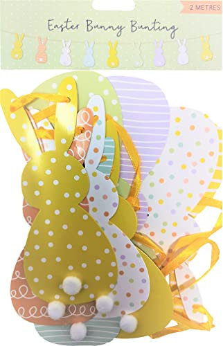 Easter Garland Bunny Bunting – 2 Metres | Pre-Strung Double-Sided Bunny Flags with Pom Poms | Cute Easter Decoration for Home, Classroom & Parties