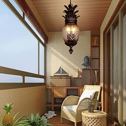 MADABO Forma di ananas Lampadari in vetro Palla Lampada a sospensione per esterni Balcone Uva Metallo impermeabile Lampadina E14 Lampada a sospensione da giardino Lampadario loft vintage beautiful