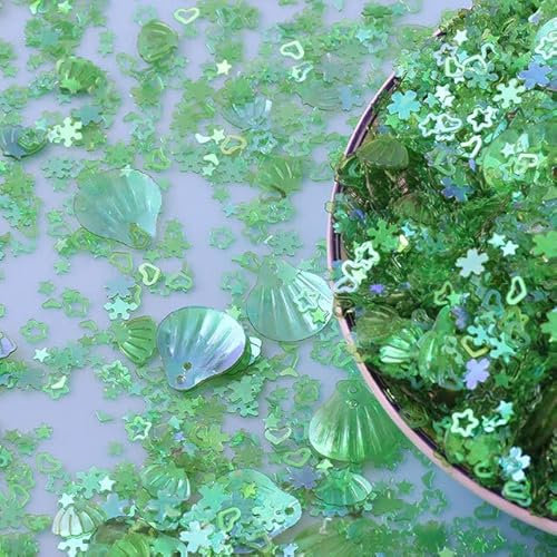 Sequin Hollow Plum Blossom Hollow Peach Heart Shell Mixed Color Mixed Color Sequin Crafts Sequin Sewing Clothing DIY Sequin 10g-Green,10g