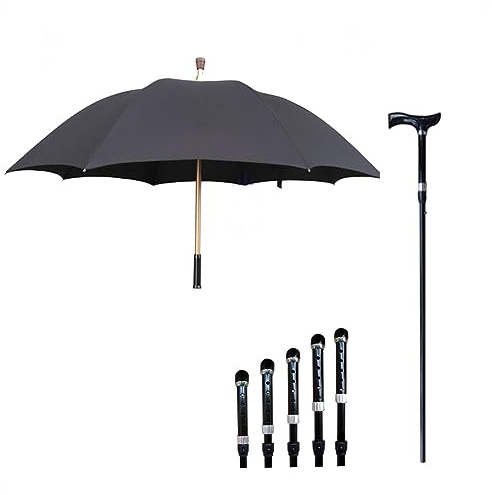 AVIITI 2-In-1 Gehstöcke Regenschirm, Höhenverstellbarer, Tragbarer Und Leichter Krücken-Regenschirm, Für Geburtstag, Weihnachten, Klettern,Schwarz,86~98cm/33~39inch