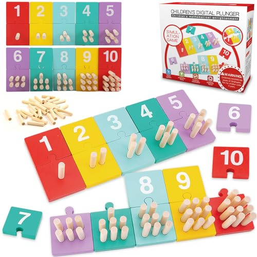TEUVO Montessori Toys Counting Peg Board for Children 3 4 5 6 Years Old, Educational Wooden Math Games Digital Plunger Counting Blocks for Early Math Learning