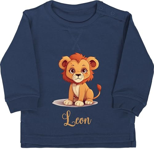 Baby Pullover Jungen Mädchen - Löwen - Löwe König der Tiere LEU mit Namen - Zootiere Tiermotiv - 12/18 Monate - Navy Blau - löwenmotiv Leon Pulli Tier Name Lion Leo Lions Loewen löwe.