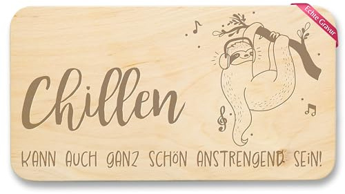 Shirtracer Frühstücksbrettchen Holz - Frühstücksbrett - Faultier Chillen Spruch Lustig Witzig Arbeit Geschenk Kollegen - 22x12 - Holz - geschenke für kollegin eine