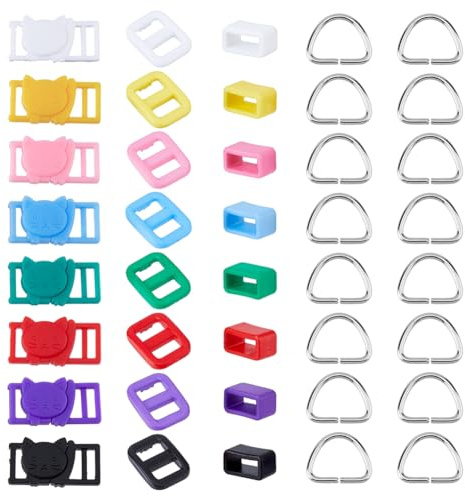 DICOSMETIC 64Pcs Safety Breakaway Buckle 25 Styles Plastic Buckles Doll Bag Buckle Belt Loop Keeper Slider Buckles Cat Collar Buckle Stainless Steel D Rings DIY Doll Pet Collar Accessory