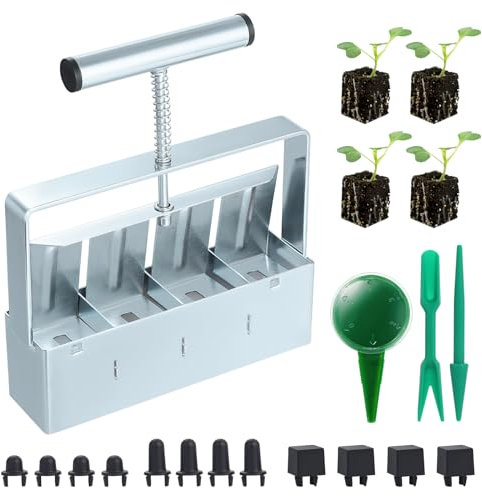 Coolty Hand Held Soil Blocker 2 Soil Block Maker for Outdoor Garden Greenhouses Plant Propagation Seedlings (4 Cell)